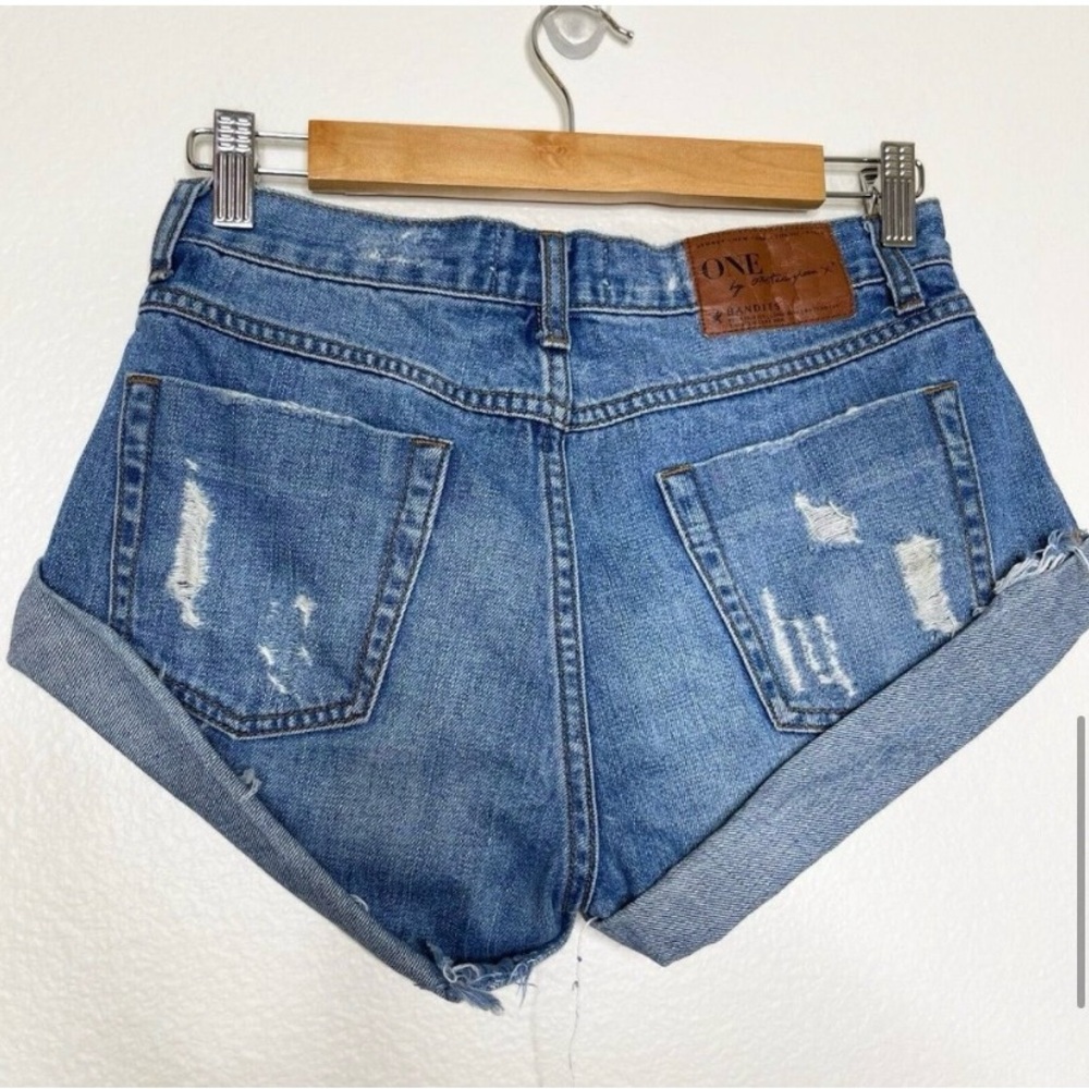 One Teaspoon Free People Bandits Shorts Cut Off Button Fly Roll Hem Denim Sz 25 - Picture 6 of 12